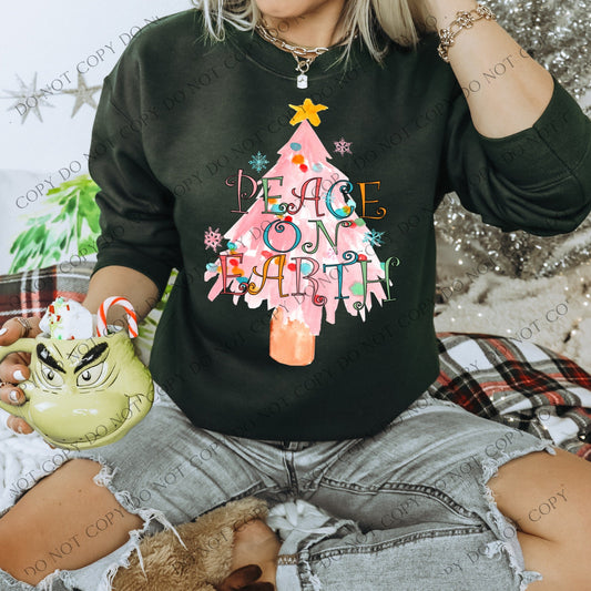 Peace on Earth Pink Christmas Tree  Sweatshirt