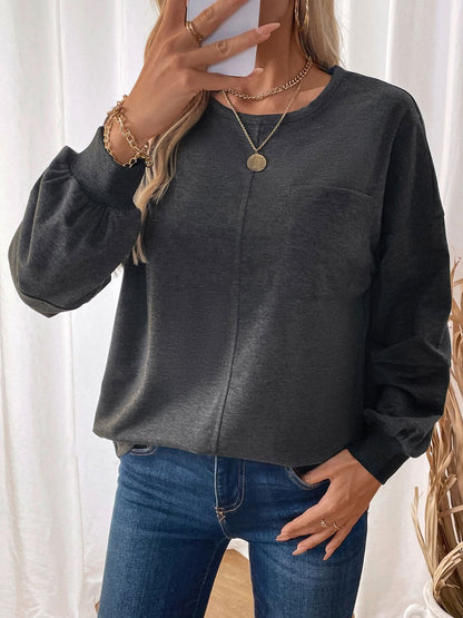 Perfee Pocketed Round Neck Long Sleeve Sweatshirt